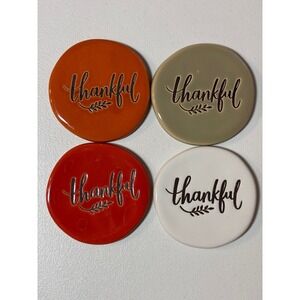 Unbranded Ceramic Coaster Set Unisex 4in Multicolor Good Fall Thankful Decor